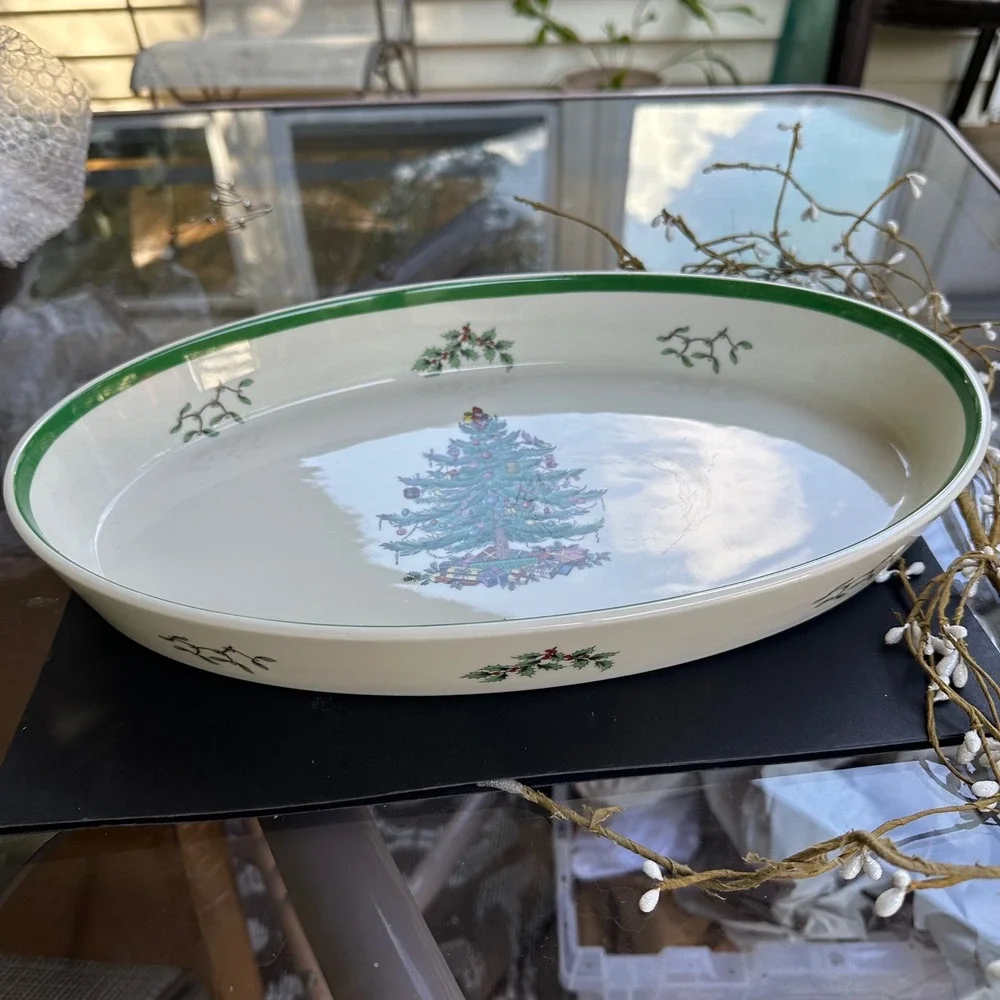 Spode CHRISTMAS TREE Large Oval Baker Roadting Dish Oven To Table 14.5 X 9 X 2